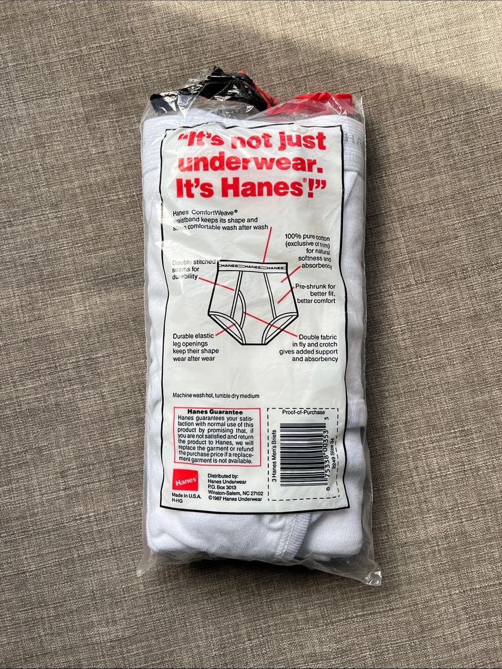 Vintage 1987 Hanes 100% Cotton Briefs 3-Pack Size 34